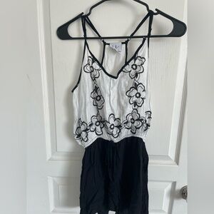 LIV Spaghetti Strap Black & White Floral Romper (XS)